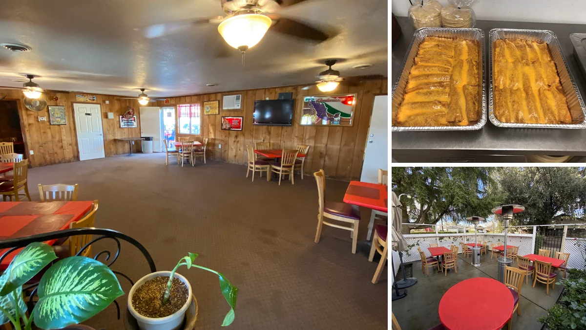Casual interior with chairs, tables, and warm decor.
